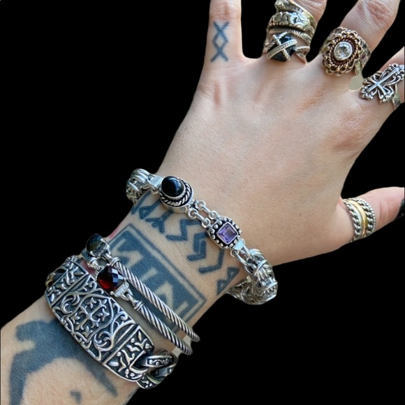 Amethyst & onyx gemstones , handmade maille links bizantine chain bracelet - Picture 13 of 15